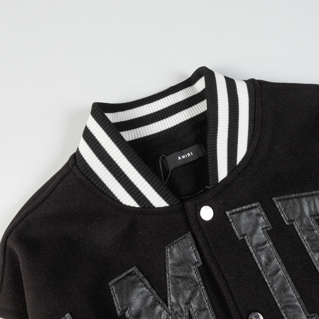 REVN Amiri Fashion-Appliquéd Leather Bomber Jacket